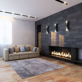 A see-through electric fireplace