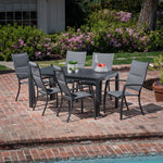 Naples 7-Piece Outdoor Dining Set, 6 Sling Folding Chairs, & 63" x 35" Dining Table, Gray, Hanover, NAPDNS7PCFD-GRY