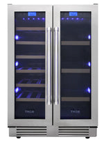 24" French Door Wine and Beverage Center, Stainless Steel, Thor Kitchen, 21 Wine Bottles / 95 Cans Capacity, TBC2401DI