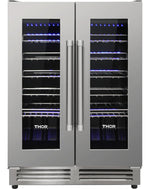 24" Dual Zone French Door Built-in Wine Cooler, Stainless Steel, Thor Kitchen, 42 Wine Bottle Capacity, TWC2402