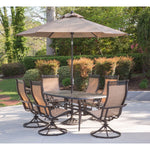 Manor 7-Piece Outdoor Dining Set, 6 Swivel Rockers & Large Cast-Top Dining Table W/ Umbrella & Base, Hanover,MANDN7PCSW-6-SU