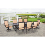 Manor  9-Piece Outdoor Dining Set, 6 Sling Dining Chairs & 2 Sling Swivel, 42 " x 84" Cast Table, Hanover, MANDN9PCSW-2