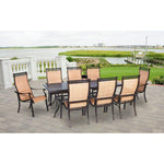 Manor 9-Piece Outdoor Dining Set, 8 Sling Dining Chairs & 42" x 84" Cast Table, Hanover, MANDN9PC