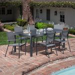 Naples 7-Piece Outdoor Dining Set, 6 Sling Chairs & Expandable Dining Table, Gray/White, Hanover, NAPLESDN7PC-GRY