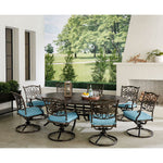 Traditions 9-Piece Outdoor Dining Set, 8 Swivel Rockers & 95" X 60" Oval Cast-Top Dining Table, Hanover, TRADDN9PCOVSW8-BLU