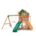 Gorilla Playsets, Outing Swing Set w/ Tube Slide,  Deluxe Green Vinyl Canopy and Treehouse Add-On