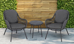 Palma 3- Piece Outdoor Conversation Set, 2 Rope Cushioned Chairs & Glass Top Side Table, Grey, Hanover, PALMA3PC-GRY