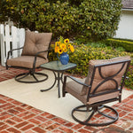 Palm Bay 3-Piece Outdoor Swivel Chat Set, 2 Swivel Rocking Chairs & Glass-Top Table, Hanover, PALMBAY3PC-TAN