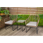 Piper 3-Piece Outdoor Wicker Bistro Seating Set, 2 Bucket Chairs & Glass Top Side Table, All-Weather, Hanover, PIPER3PC-GRY