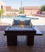 2-Tiered Metal and Glass Propane Fire Pit, 50,000 BTU, Hiland, AZ Patio Heaters, Freestanding, Brown, 37", GSF-RFP
