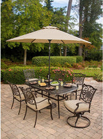 Traditions 7-Piece Outdoor Dining Set, 4 Dining Chairs &  2 Swivel Chairs + Cast-Top Dining Table W/ Umbrella & Base, Hanover, TRADITIONS7PCSW-SU