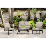 5-Piece Commercial Grade Patio Seating Set, 2 Cushioned Club Chairs &  Loveseat + Slat Top Coffee Table & Side Table , Ash, Hanover  CORT5PCL-ASH