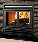 Traditional Faceplate for Manoir Series Wood Burning Fireplaces, Double retractable, Black, Valcourt, VA1FE06