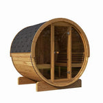 4 Person Barrel Sauna, Glass Front, Thermo-Wood, Ergo Model E7G, SaunaLife, 71"D x 81"H, SL-MODELE7G
