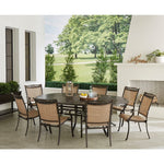 9-Piece Outdoor Dining Set, 8 Sling Dining Chairs & Oval Cast Top Dining Table, Tan, Bronze, Hanover, FNTDN9PCOV