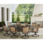 9-Piece Outdoor Dining Set, 8 Sling Swivel Rockers & Oval Cast Top Table, Hanover Fontana FNTDN9PCOVSW8