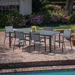 Fresno 7-Piece Outdoor Dining Set, 6 Sling Arm Chairs & Glass Top Table, Gray, Hanover, FRESDN7PC-GRY