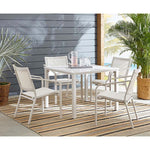 Morrison 5-Piece Outdoor Costal Dining Set, 4 Aluminum Sling Chairs & 38" Square  Slat Top  Table, Hanover, MORDN5PC-WHT
