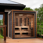 Karlstad 6 Person Outdoor-Indoor PureTech Hybrid Full Spectrum Sauna, Canadian Red Cedar Interior, Golden Design Saunas, 79", GDI-8226-01