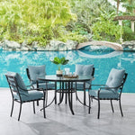 Lavallette 5-Piece Dining Set 4 Stationary Chairs & 52" Round Glass-Top Table, Ocean Blue, Hanover, LAVDN5PCRD-BLU