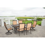 Manor 7-Piece Outdoor Dining Set, 4 Sling Dining Chairs & 2 Swivel Rockers + 72" x 38" Cast-Top Dining Table, Hanover, MANDN7PCSW-2