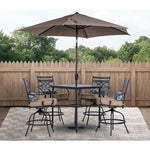 Montclair 5-Piece Outdoor Dining Set, Hanover , 4 Swivel Chairs & 33" Square High Table W/ Umbrella & Base, Hanover, MCLRDN5PCBR-SU