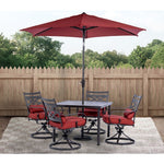 Montclair 5-Piece Patio Dining Set, 4 Swivel Rockers & 40" Square Table W/ 9-Ft. Umbrella, Hanover MCLRDN5PCSQSW4-SU-B