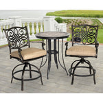 Monaco 3-Piece High-Dining Bistro Set, 2 Swivel Chairs W/ Seat Cushions, & 30 " Round porcelain tile Table, Oil-Rubbed, Bronze, Hanover , MONDN3PCSW-BR