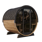 6 Person Barrel Sauna, Glass Front, Thermo-Wood, Ergo Model EE8G, SaunaLife, 79"L x 91"D, SL-MODELEE8G