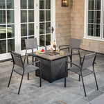Naples  5-Piece Fire Pit Chat Set , 4 Sling Chairs & Tile Top Fire Pit Table W/ Burner Cover, Hanover , NAPLES5PCSLFP-GRY