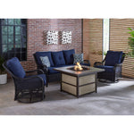 Orleans 4-Piece  Woven Lounge Set, Deep Seating Sofa & 40,000 BTU Fire Pit Table, Hanover ORL4PCSQFP-NVY