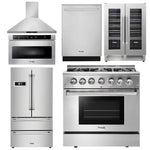 4 Piece Kitchen Appliance Package | 36 in. Gas Range, Microwave Drawer, Refrigerator with Water and Ice Dispenser, Dishwasher, Thor Kitchen, AP-LRG3601U-12