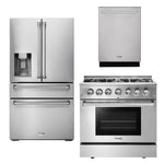 3 Piece Kitchen Appliance Package | 36 In. Gas Burner/Electric Oven Range, Dishwasher, Refrigerator with Water and Ice Dispenser, Thor Kitchen, AP-HRD3606U-9