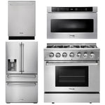 4 Piece Kitchen Appliance Package | 36 In. Gas Burner/Electric Oven Range, Microwave Drawer, Refrigerator with Water and Ice Dispenser, Dishwasher, Thor Kitchen, AP-HRD3606U-12