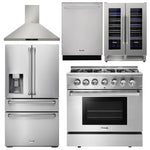 5 Piece Kitchen Appliance Package | 36 in. Gas Range, Range Hood, Microwave Drawer, Refrigerator with Water and Ice Dispenser, Dishwasher, Thor Kitchen, AP-LRG3601U-13