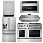 5 Piece Kitchen Appliance Package | 48 In. Dual Fuel Range, Range Hood, Refrigerator with Water and Ice Dispenser, Dishwasher, Microwave Drawer, Thor Kitchen, AP-HRD4803U-13