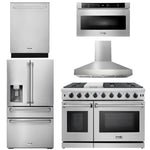 5 Piece Kitchen Appliance Package | 48 in. Gas Range, Range Hood, Dishwasher, Refrigerator with Water and Ice Dispenser, Microwave Drawer, Thor Kitchen, AP-LRG4807U-W-9