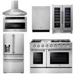 6 Piece Kitchen Appliance Package | 48 Inch Dual Fuel Range, Range Hood, Refrigerator, Dishwasher, Microwave Drawer, Wine Cooler, Thor Kitchen, AP-HRD4803U-W-14