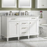 Blue Finish Double Sink Vanity Cabinet with Carrara White Top, 60", Legion Furniture, WLF2260D-B