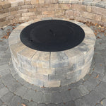 Tessa Rai, ROUND Firepit, Tumbled Walls, Black Steel SMOKELESS Insert - Travertine and More