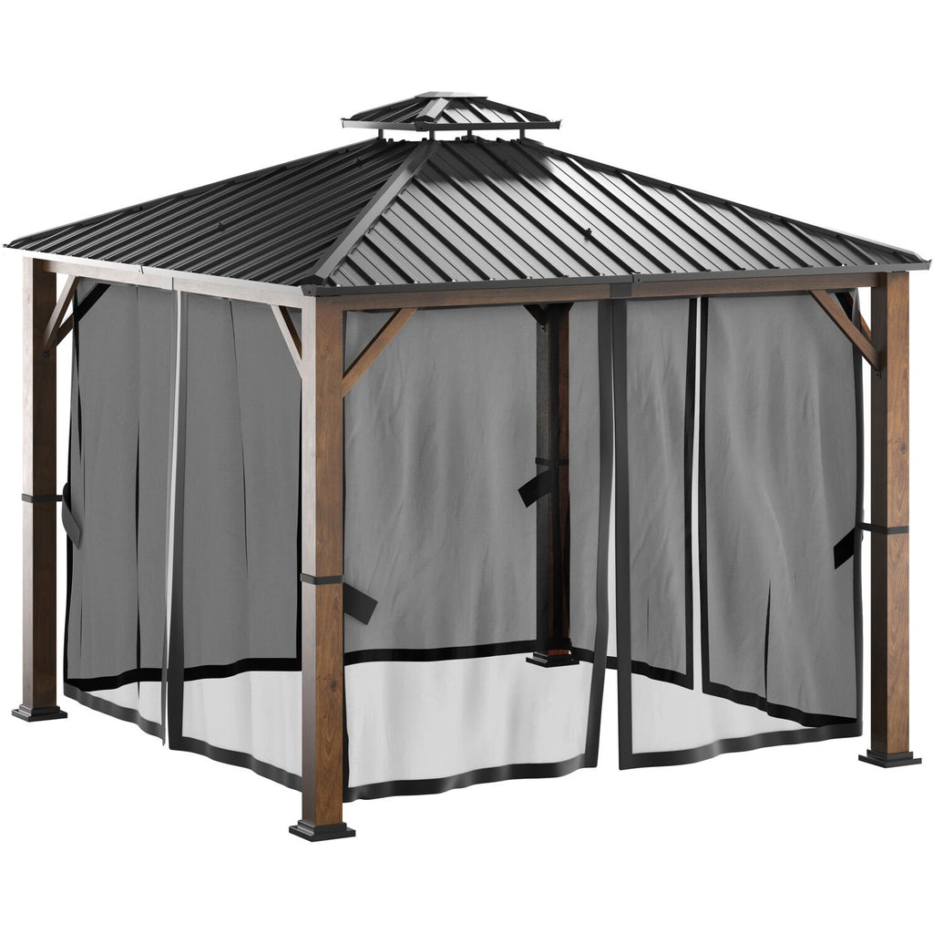 Wyatt Hard Top Outdoor Gazebo Canopy W/ Mosquito Netting & Roof 