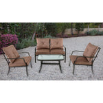 Palm Bay 4-Piece Patio Set, 2 Arm Chairs & Loveseat + Glass-Top Coffee Table, Copper Brown, Hanover, PALMBAY4PC-TAN