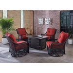 Orleans  5-Piece Wicker Fire Pit Chat Set, 4 Woven Swivel Gliders & 30,000 BTU Fire Pit Table, Hanover , ORL5PCSW4RECFP-BRY