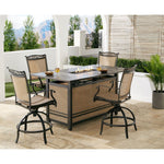 Fontana 5-Piece High-Dining Set, 4 Counter-Height Swivel Chairs +  Fire Pit Dining Table, Tan, Hanover, FNT5PCPFPBR