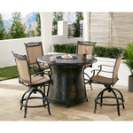 Fontana 5-Piece High-Dining Set, 4 Counter-Height Swivel Chairs +  Fire Pit Dining Table, Tan, Hanover, FNT5PCPFPRD-BR