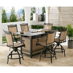 Fontana 7-Piece High-Dining Set, 6 Counter-Height Swivel Chairs & Fire Pit Dining Table, Tan, Hanover, FNT7PCPFPBR