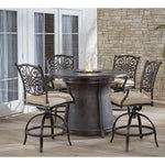 Traditions 5-Piece Outdoor Fire Pit High Dining Set, 4 Swivel Chairs & 48"  Round Cast Top 40,000 BTU Fire Pit Table, Hanover, TRAD5PCFPRD-BR