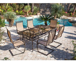 Monaco 7-Piece Outdoor Dining Set, 6 Sling Spring Chairs & 40" X 68" Glass-Top Table, Tan, Hanover, MONDN7PCSP