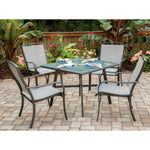 Foxhill  5-Piece Commercial-Grade Patio Dining Set, 4 Sling Dining Chairs & 38" Square Glass-Top Table, Hanover, FOXDN5PCG-GRY