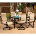 Brigantine 7 Piece Dining Set, 1 Cast-Top Dining Table + 6 Sling Swivel Rockers, 40"X 70", Hanover, BRIGDN7PCSW-6